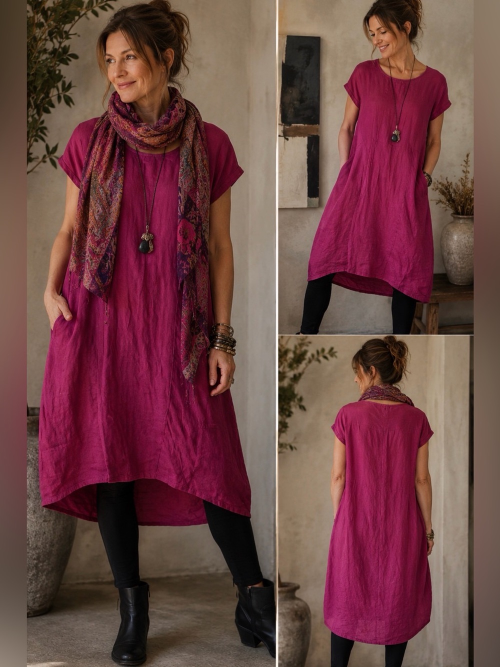 Lisa Bayne Artsy Fuchsia Short Sleeve Shift Dress small